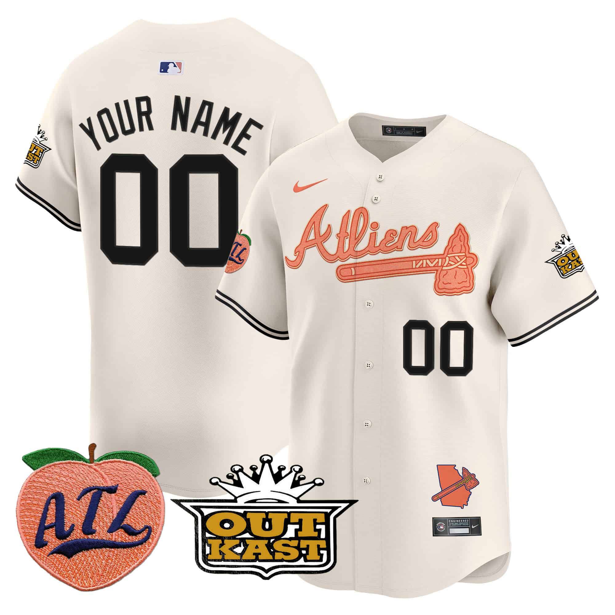 Men Atlanta Braves Cream Nike 2024 Atliens & Peach Vapor Premier Limited Custom MLB Jersey->customized mlb jersey->Custom Jersey
